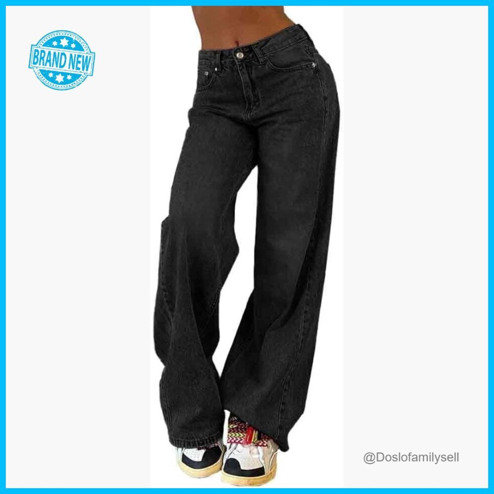 Wide Leg Jeans Mid Rise Baggy Boyfriend Denim Pants Y2K Vintage Style
